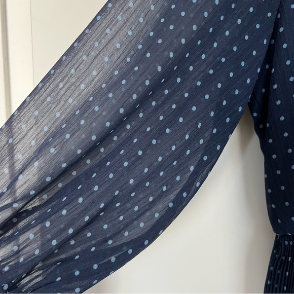 Zara Polka Dot Navy Dress with Pleats - Picture 6 of 10